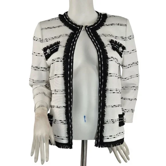 Ming Wang Women's Size XS Striped Blazer Jacket Black White ¾ Sleeve (42) - Picture 1 of 15